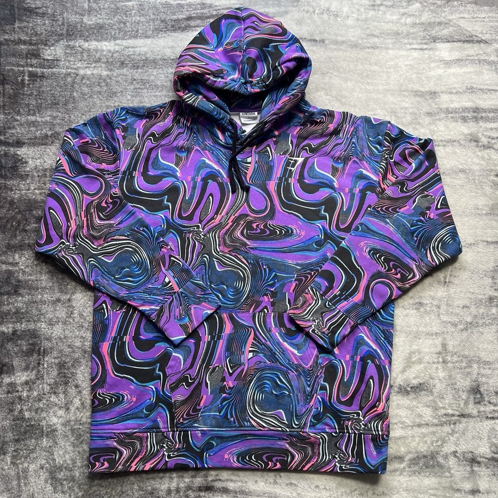 Gymshark Multicolor Abstract Print Pullover Hoodie Size Large Sweatshirt